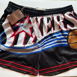 Women's Mitchell & Ness Philadelphia 76ers Big Face 3.0 Black Shorts - NWT